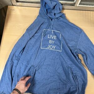 “I LIVE BY JOY” Heathered Blue Pullover Hoodie - Inspirational Graphic
